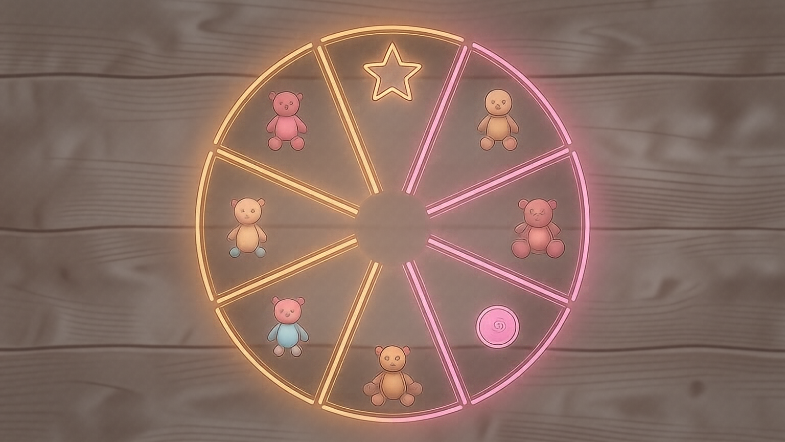 Ruleta infantil con estrellas, juguetes y colores dulces